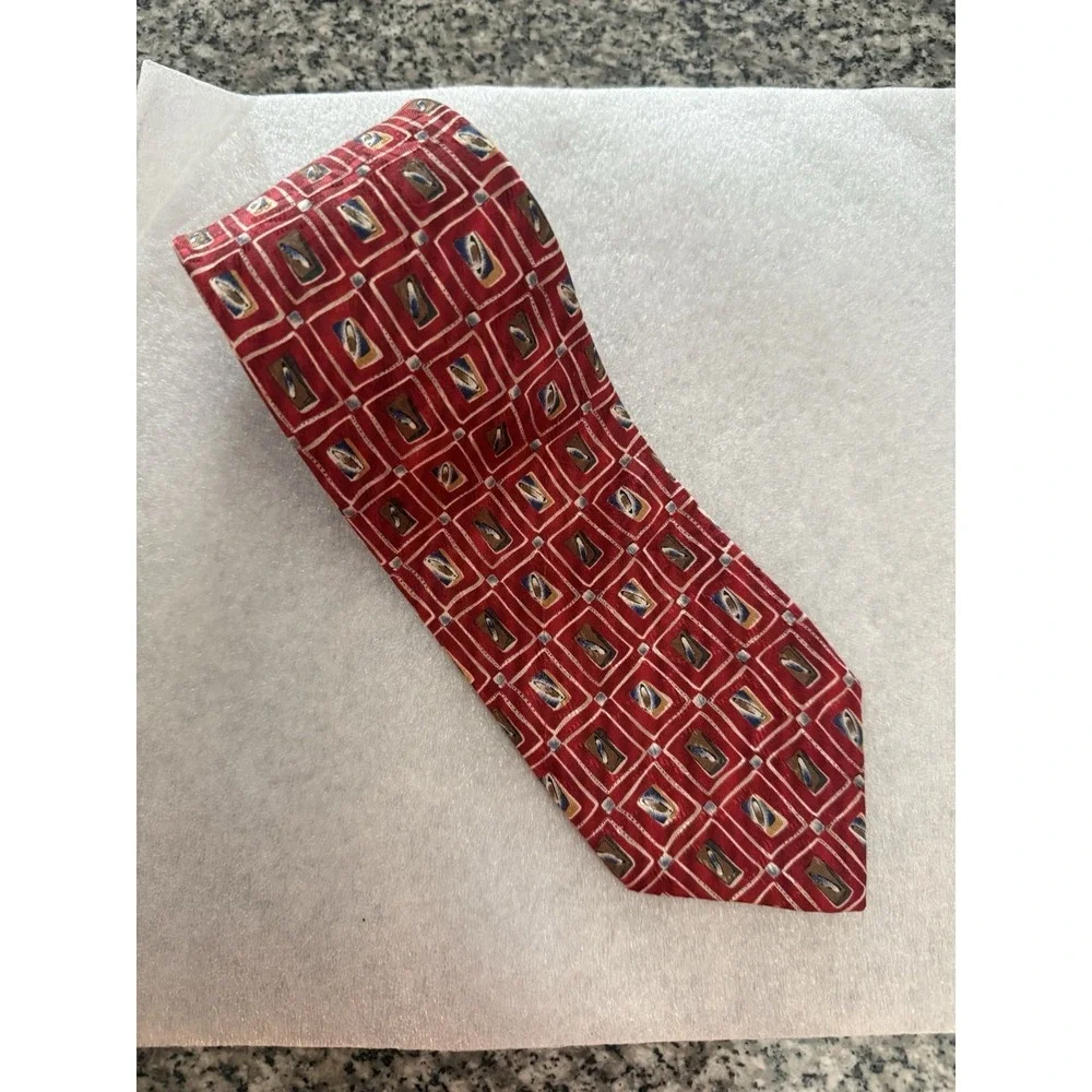 Robert Talbott Hand Sewn And Printed Silk‎ USA Space Pattern Geometric Red Tie
